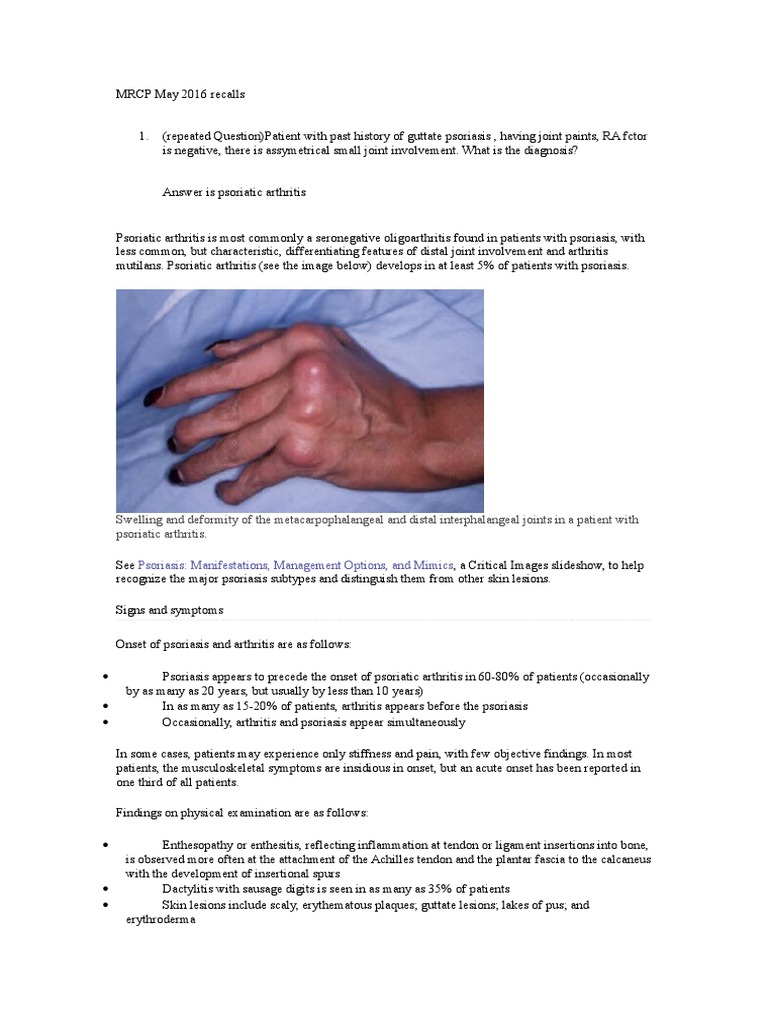 11th May Mrcp Recalls Psoriasis Arthritis