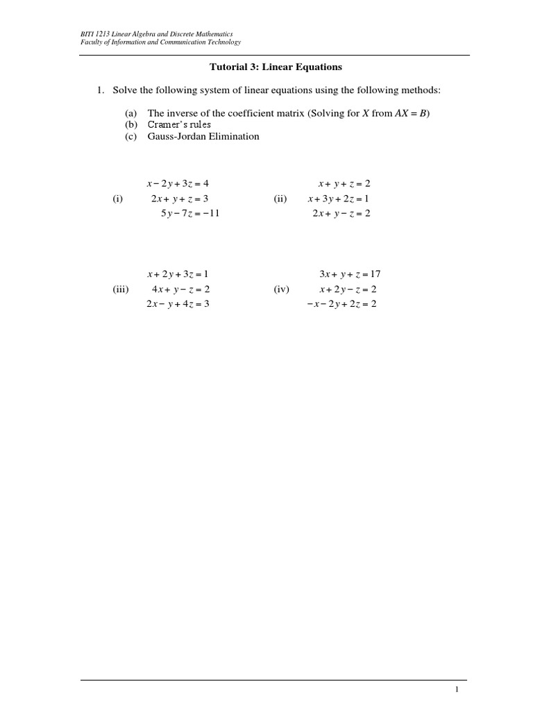 Tutorial 3 - Linear Equations | PDF