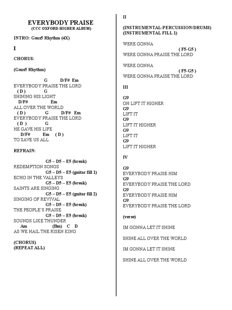 Everybody Praise the Lord Lyrics | PDF | Song Structure | Musical ...
