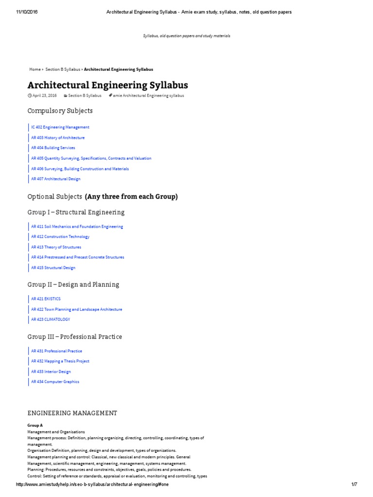 Architectural Engineering Syllabus Amie Deep Foundation