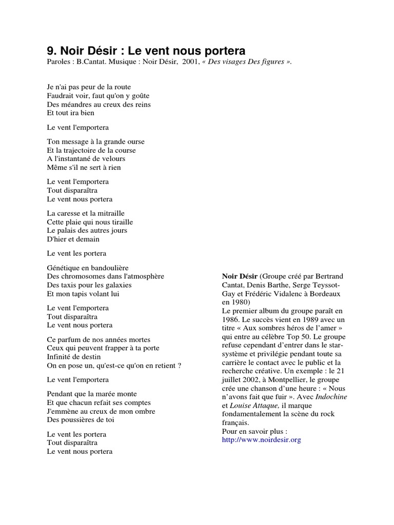 Signification Chanson Le Vent Nous Portera