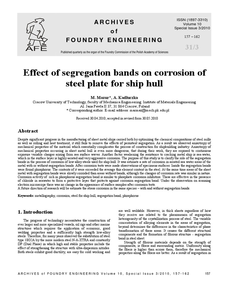 Corrosion Impact of Segregation Bands in Steel | PDF | Corrosion | Steel