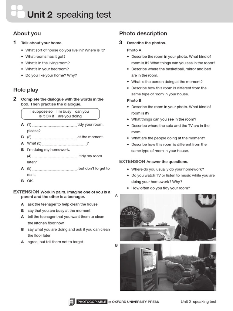 Unit 2 Speaking Test: About You Photo Description | PDF | Language Arts ...
