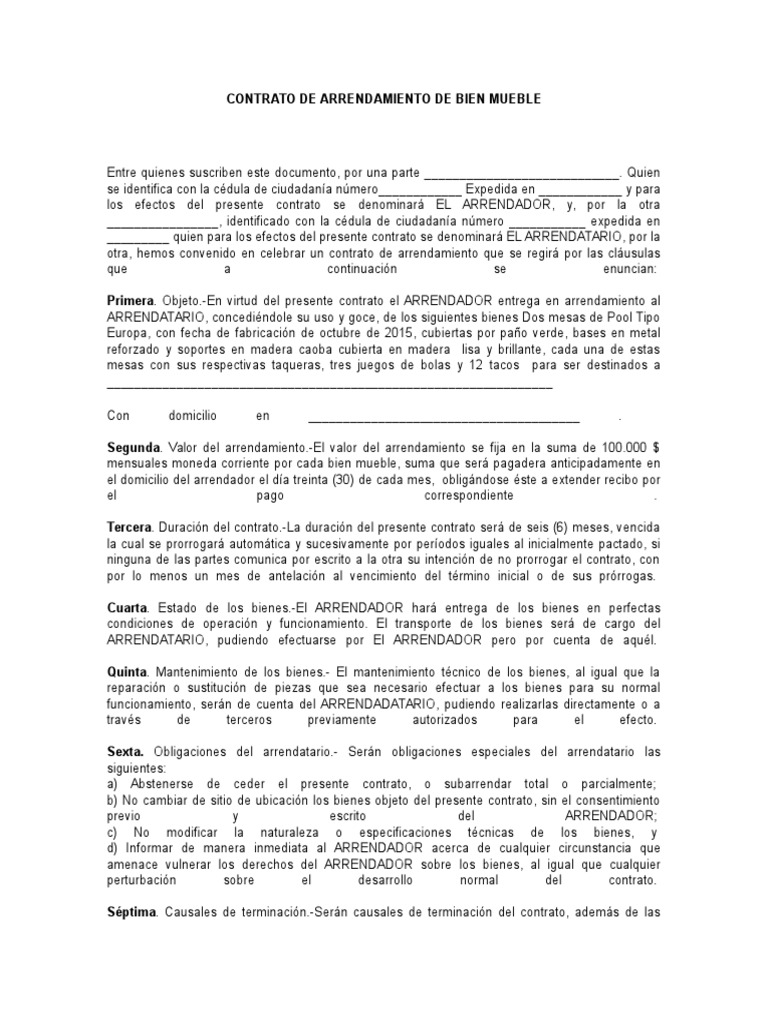 Contrato de Arrendamiento de Bien Mueble Renting Politics