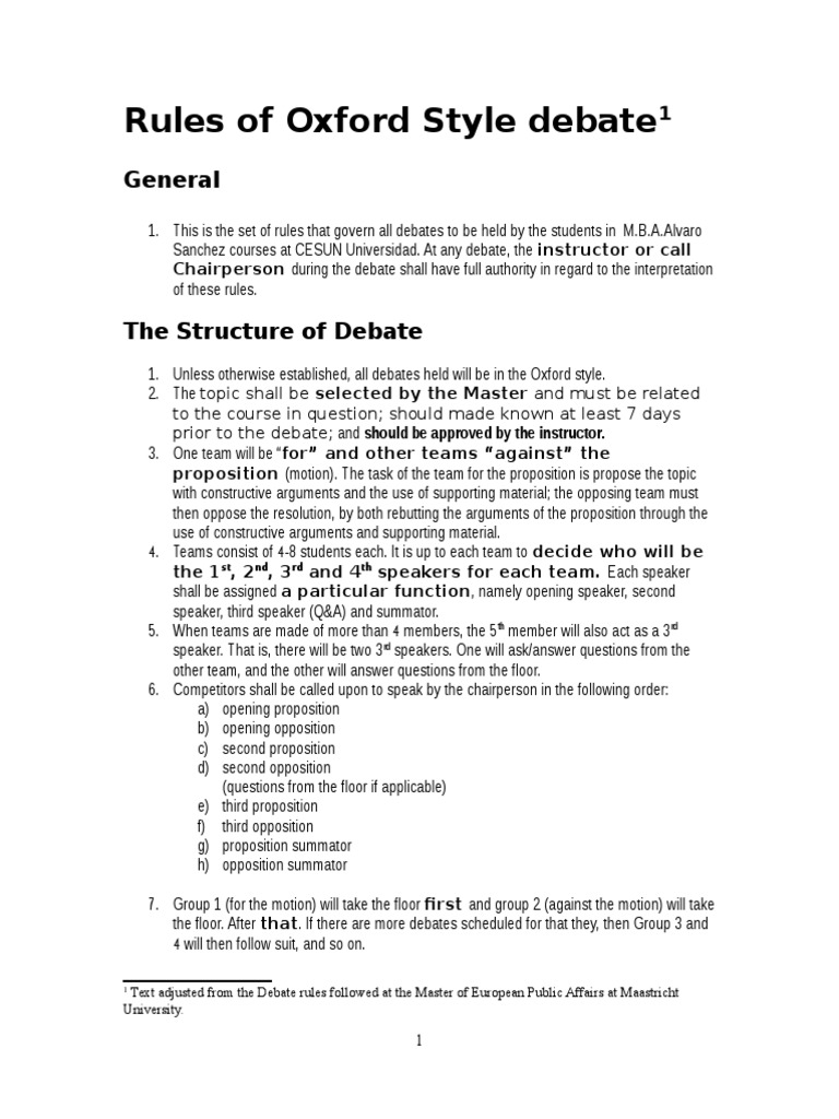 Rules of Oxford Style Debate 2016 PDF Public Law Public Sphere