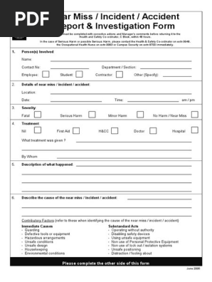 Near Miss Incident Accident Report and Investigation Form