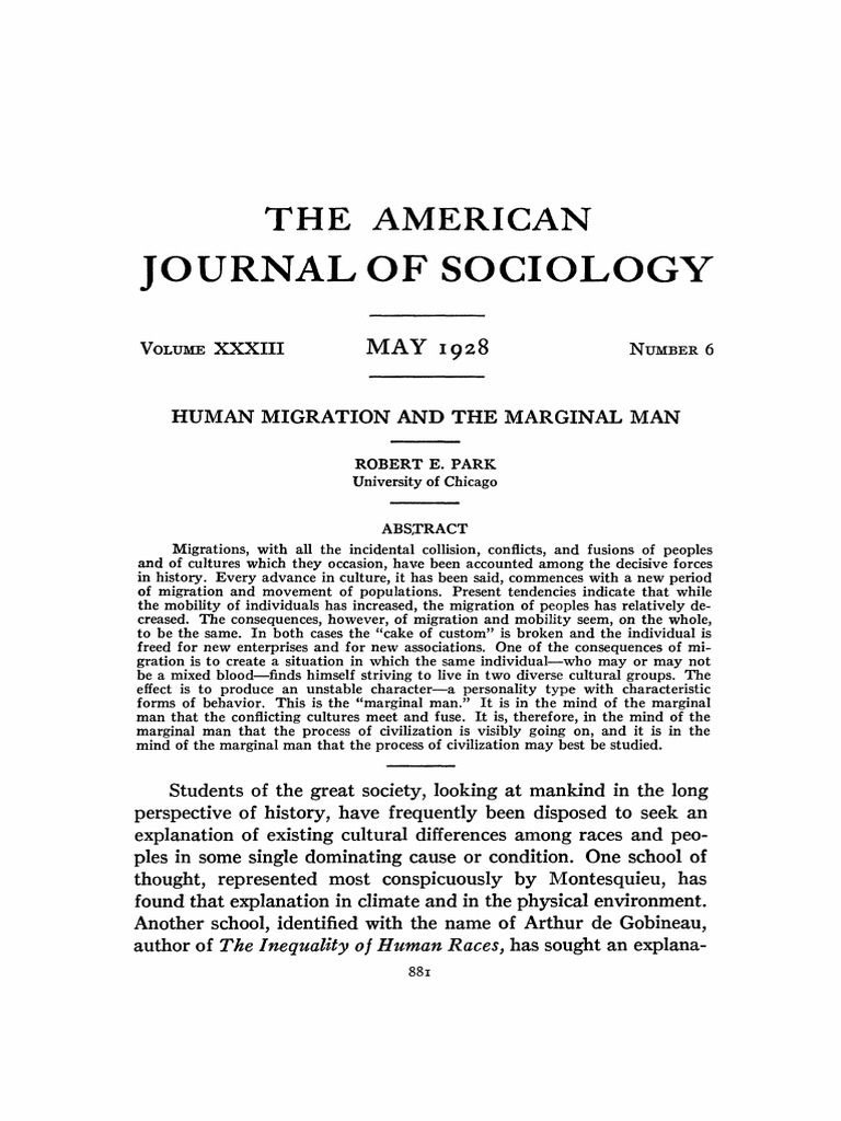 Human Migration and the Marginal Man, Robert E. Park