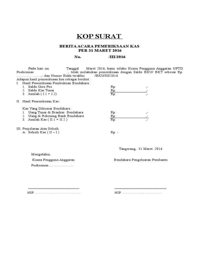 Berita Acara Pemeriksaan Kas