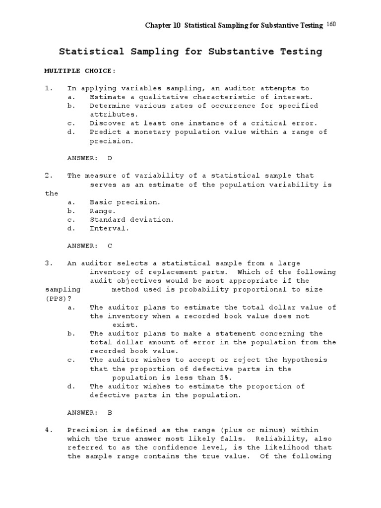 Statistical Sampling For Substantive Testing Test Bank | PDF | Sample ...