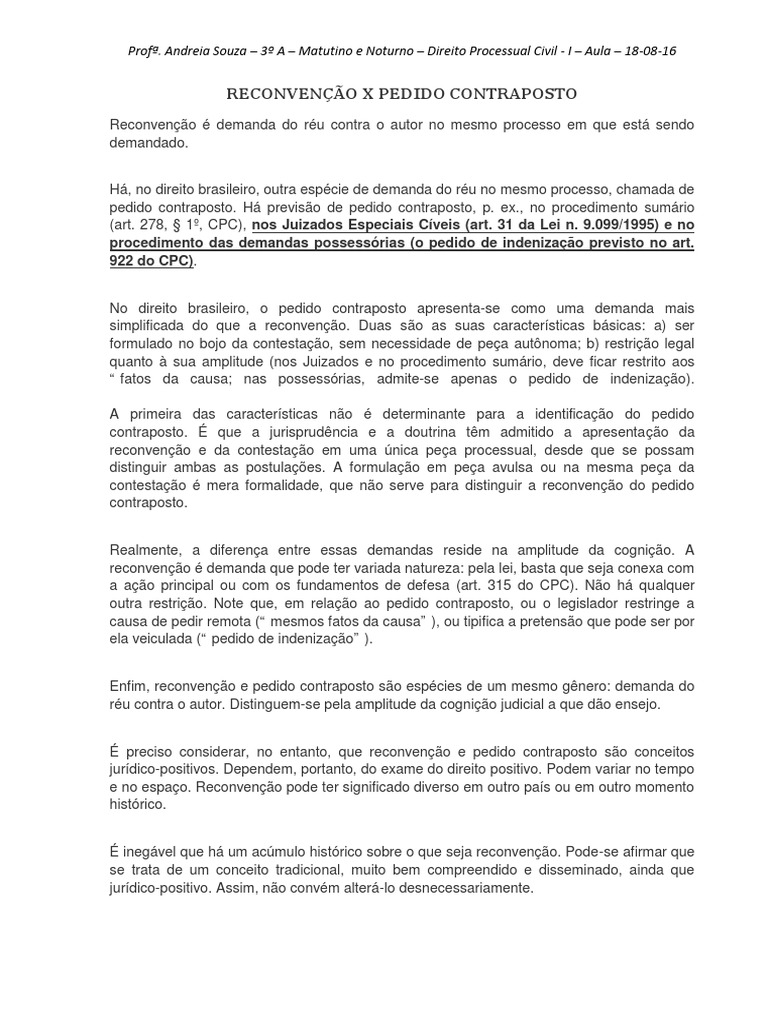 Diferenças entre Reconvenção e Contraposto | PDF | Reconvenção | Réu