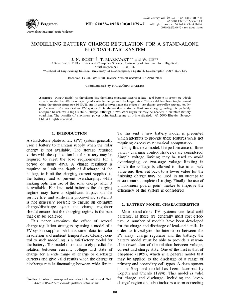 Battery Charge Regulation in PV Systems | PDF | Battery (Electricity ...