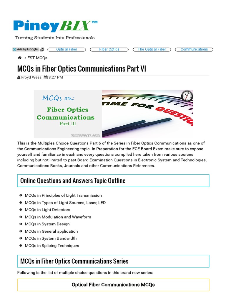 MCQs in Fiber Optics Communications Part VI PinoyBIX Engineering