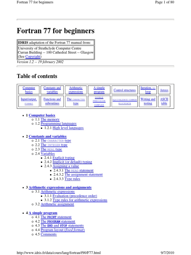 Fortran 77 for Beginners Control Flow Subroutine