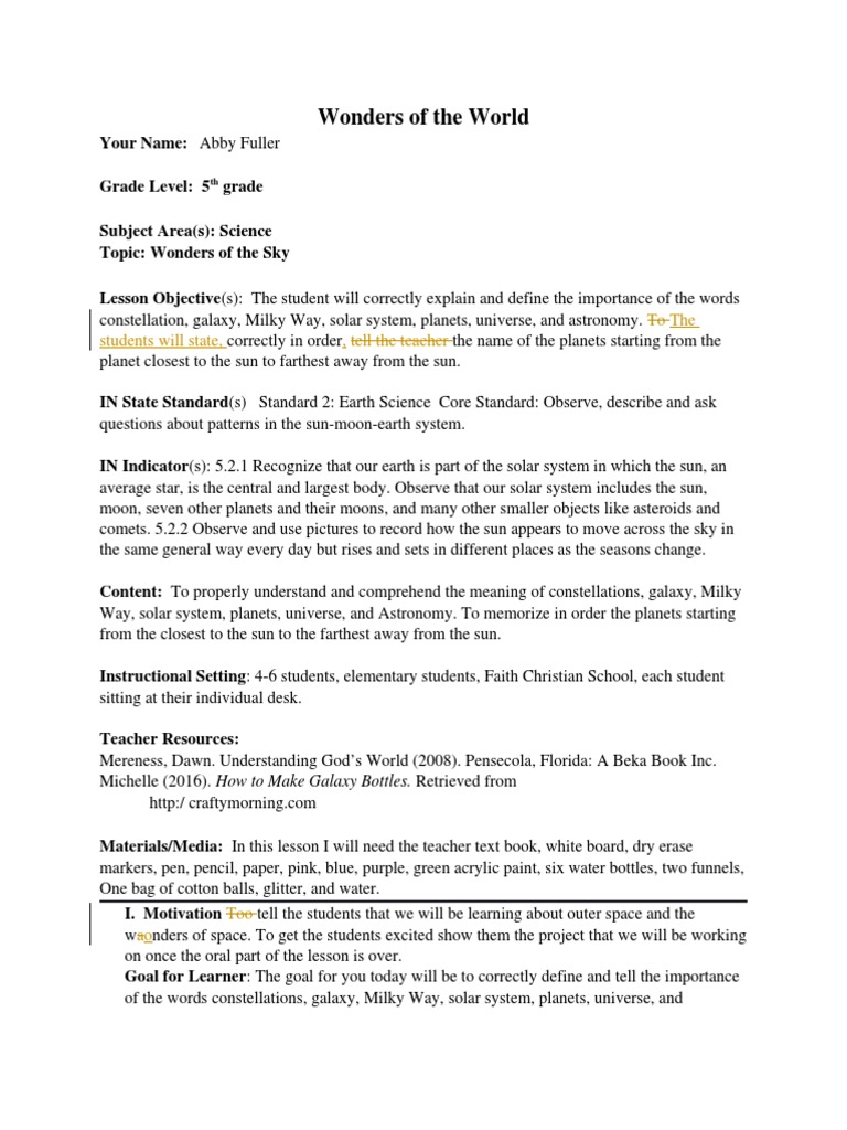 Educ Lesson Plan Format With Instructions Af 1 Solar