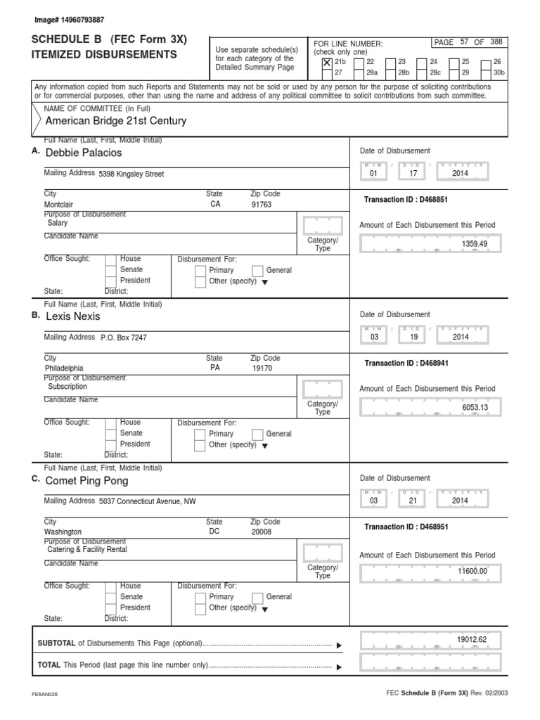 American Bridge 21st Century: Schedule B (Fec Form 3X) Itemized ...