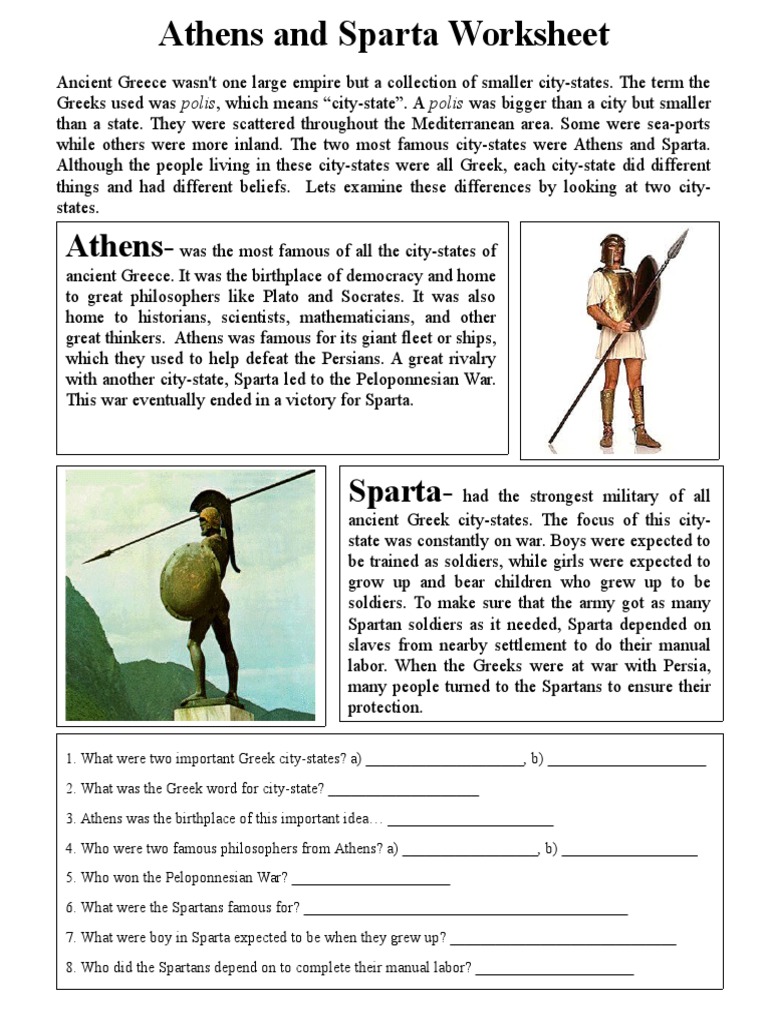 Athens And Sparta Worksheet Answer Key