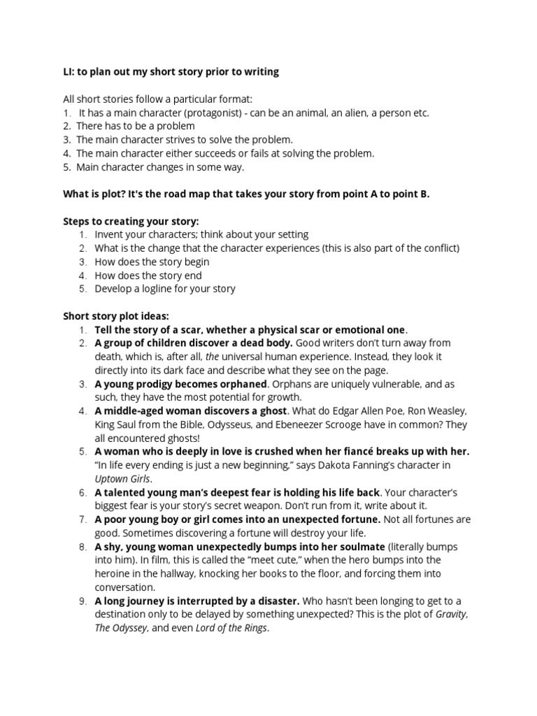 Short Story Planning Guide | PDF | Punctuation | Plot (Narrative)