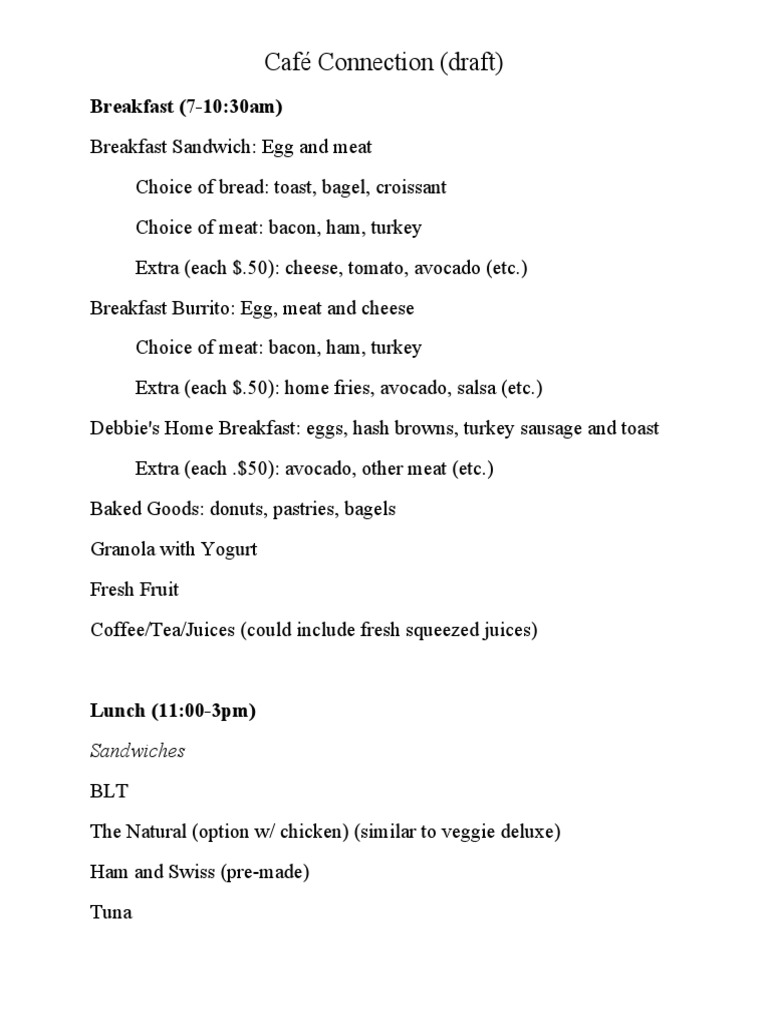 Cafe Connection Draft Menu | PDF