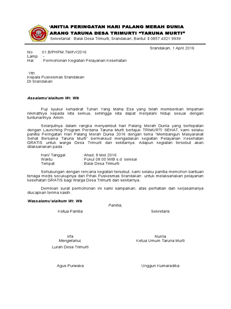 Contoh Surat Permohonan Bantuan Tenaga Kesehatan Barisan Contoh