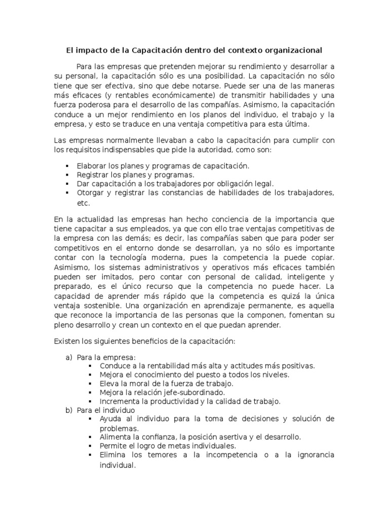 Impacto de la Capacitación Organizacional | PDF | Recursos humanos ...