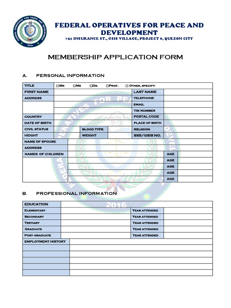 Membership Application Form Template | PDF