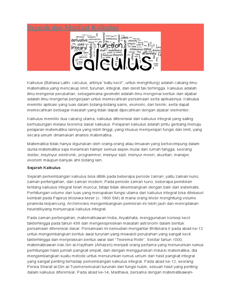 Sejarah dan Manfaat Kalkulus | PDF
