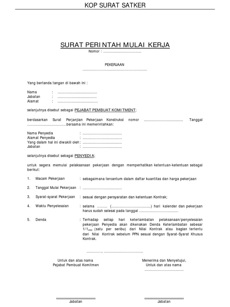 Contoh Surat Perintah Mulai Kerja | PDF