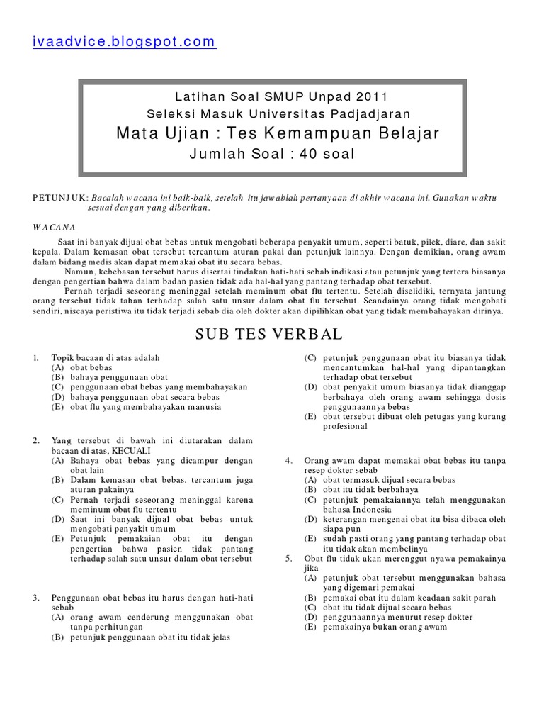 Latihan Soal Tkb Smup 2011