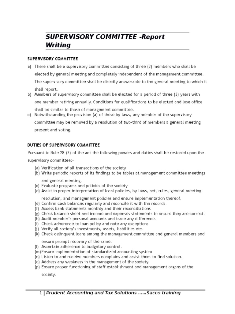 Supervisory Committee report writting Expense Financial Statement