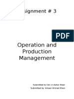 Assignment # 3: Operation and Production Management