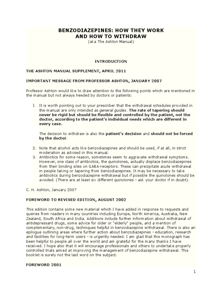 The Ashton Manual Benzo Dependency PDF Benzodiazepine Gamma