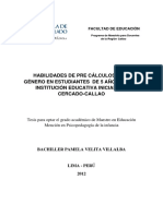 2012 Velita Habilidades de Pre Cálculo Según Género en Estudiantes de 5 Años de Una Institución Educativa Inicial Del Cercado Callao