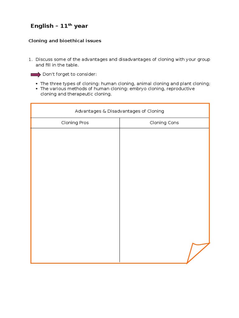 English Worksheet Cloning PDF