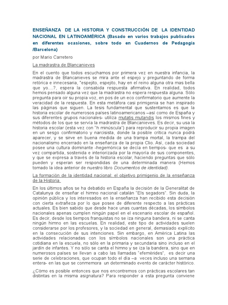 ENSEÑANZA DE LA HISTORIA Y CONSTRUCCIÓN DE LA IDENTIDAD