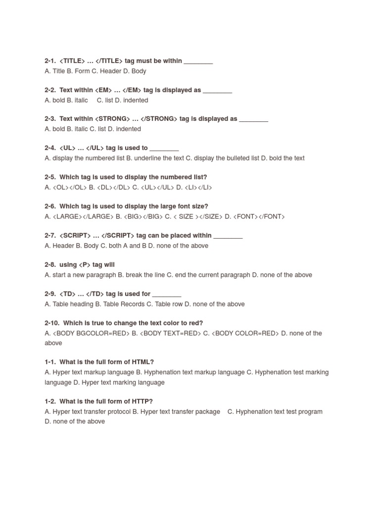 HTML Multiple Choice Questions | PDF | Hyperlink | Html