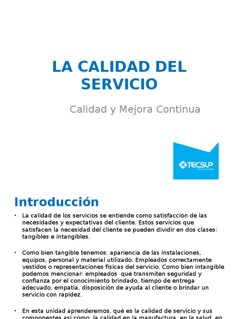 Calidad y Mejora Continua en Servicios | PDF | Gestión de la calidad ...