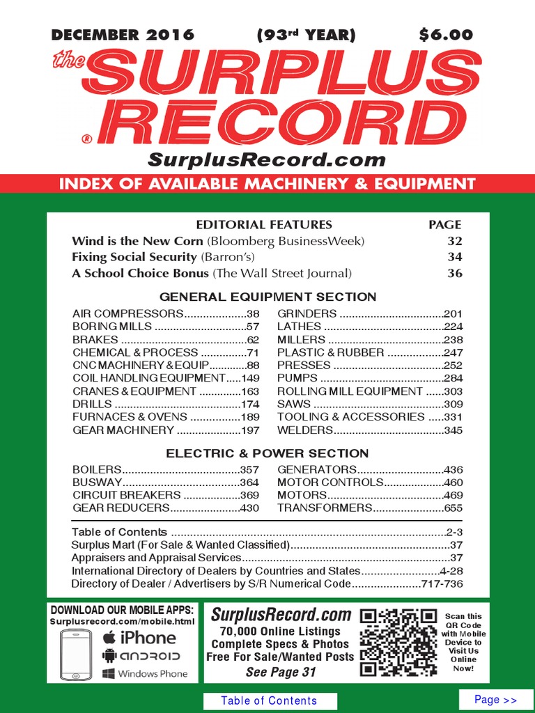 December 2016 Surplus Record Machinery Equipment Directory