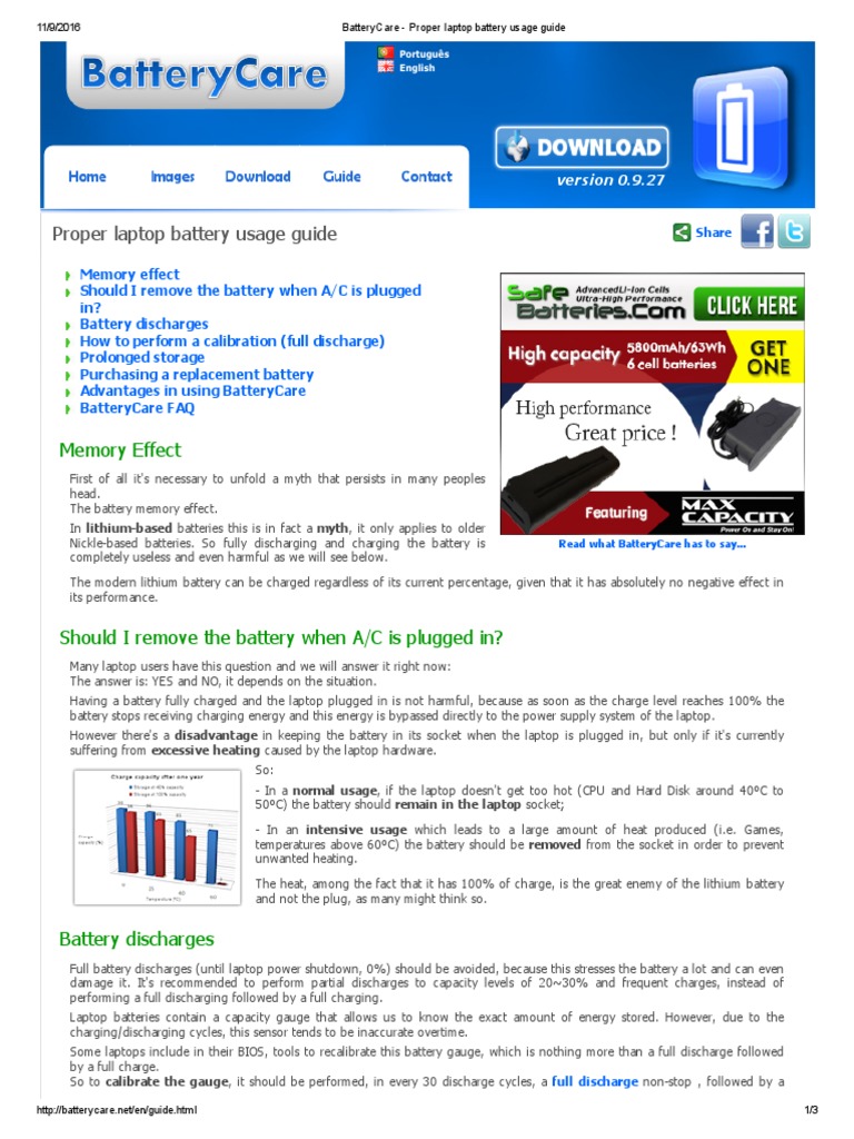 BatteryCare Proper Laptop Battery Usage Guide PDF Battery
