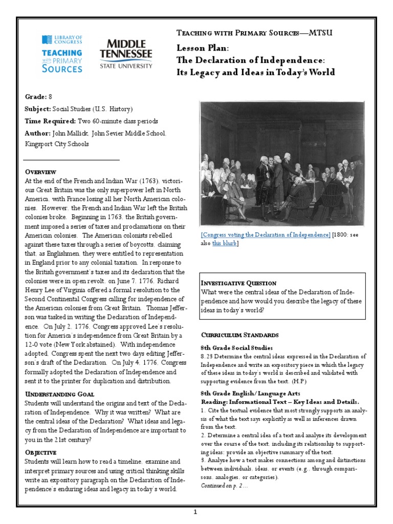 Teaching the Declaration of Independence | PDF | Natural And Legal ...