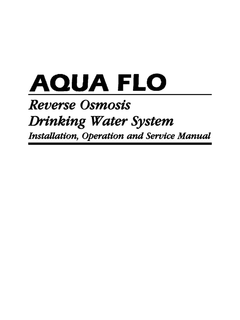 Reverse Osmosis Drinking Water System: Installation, Operation and ...