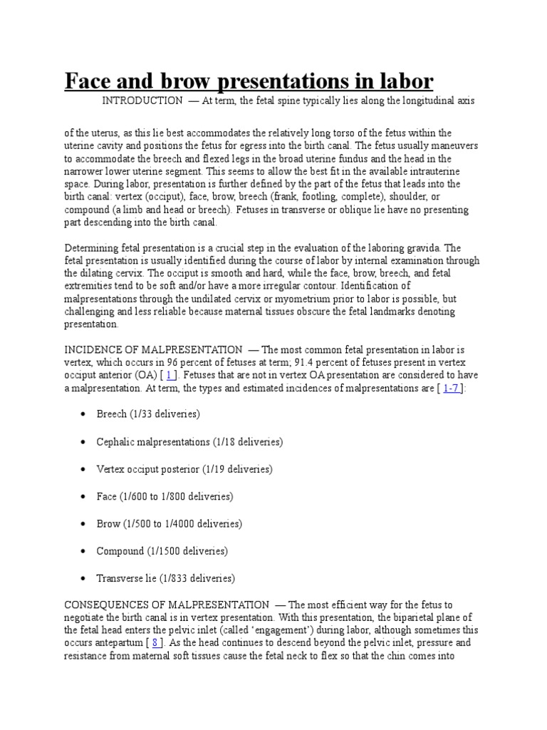 Face and Brow Presentations in Labor PDF Caesarean Section Childbirth