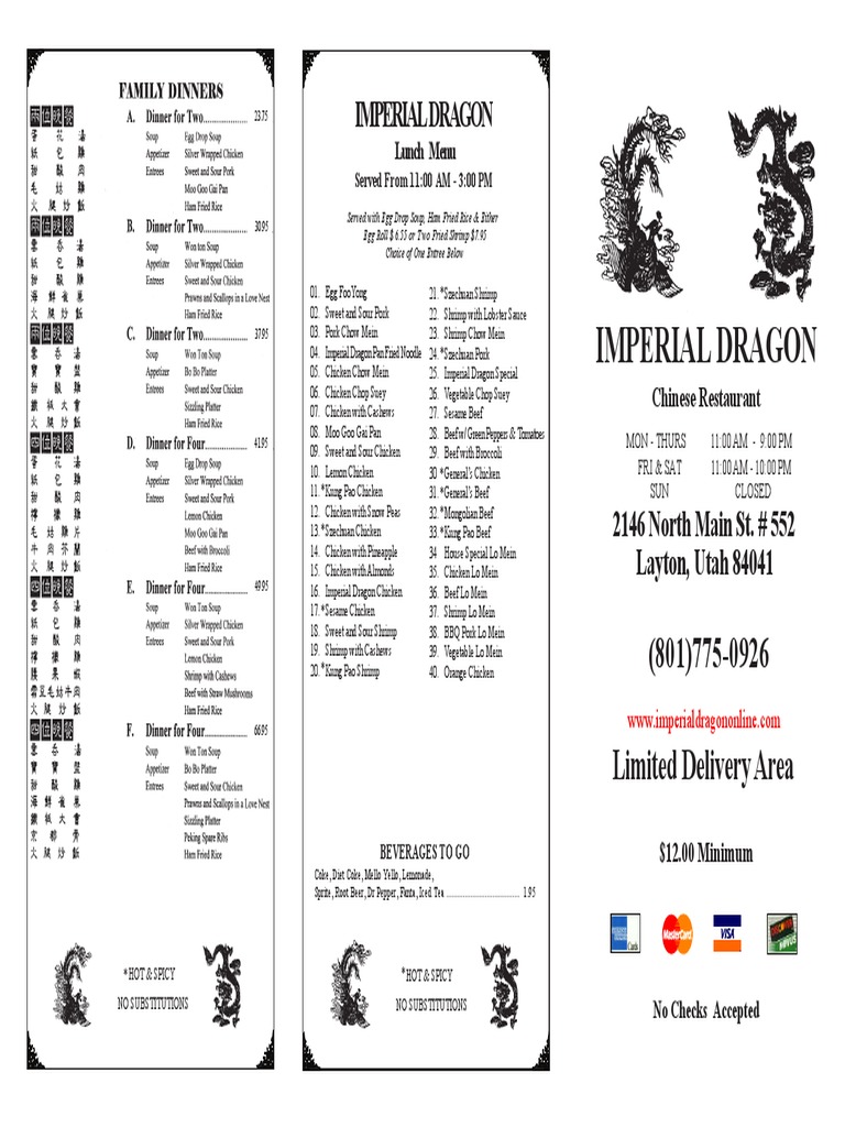 ToGoMenu ImperialDragon | PDF | East Asian Cuisine | Western Cuisine