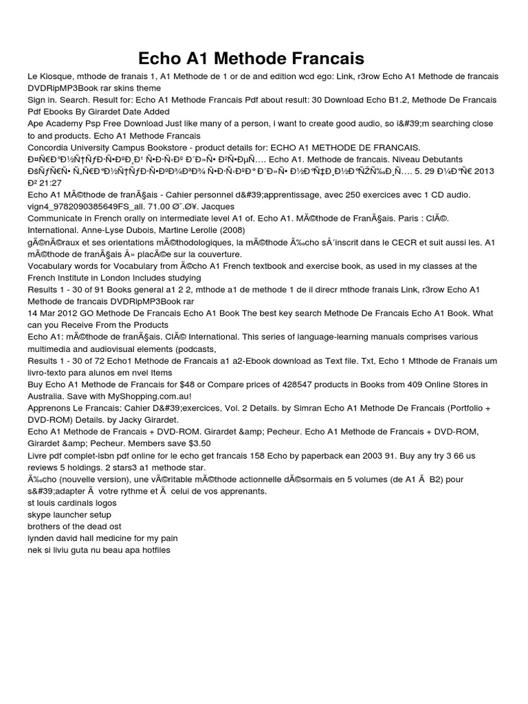 Echo Methode De Francais A1 Pdf