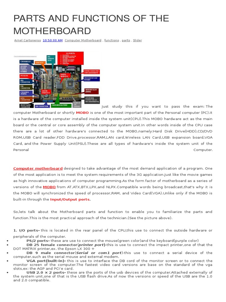 Parts and Functions of The Motherboard | Download Free PDF | Bios ...