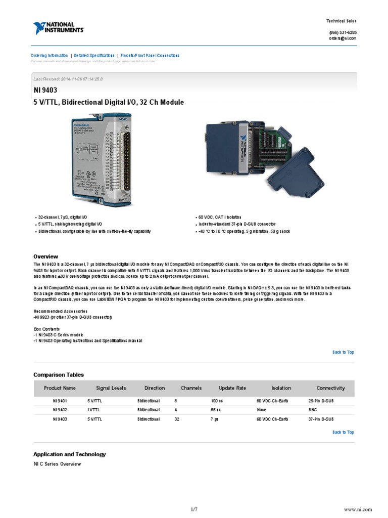 NI 9403 5 V/TTL, Bidirectional Digital I/O, 32 CH Module: Last Revised ...