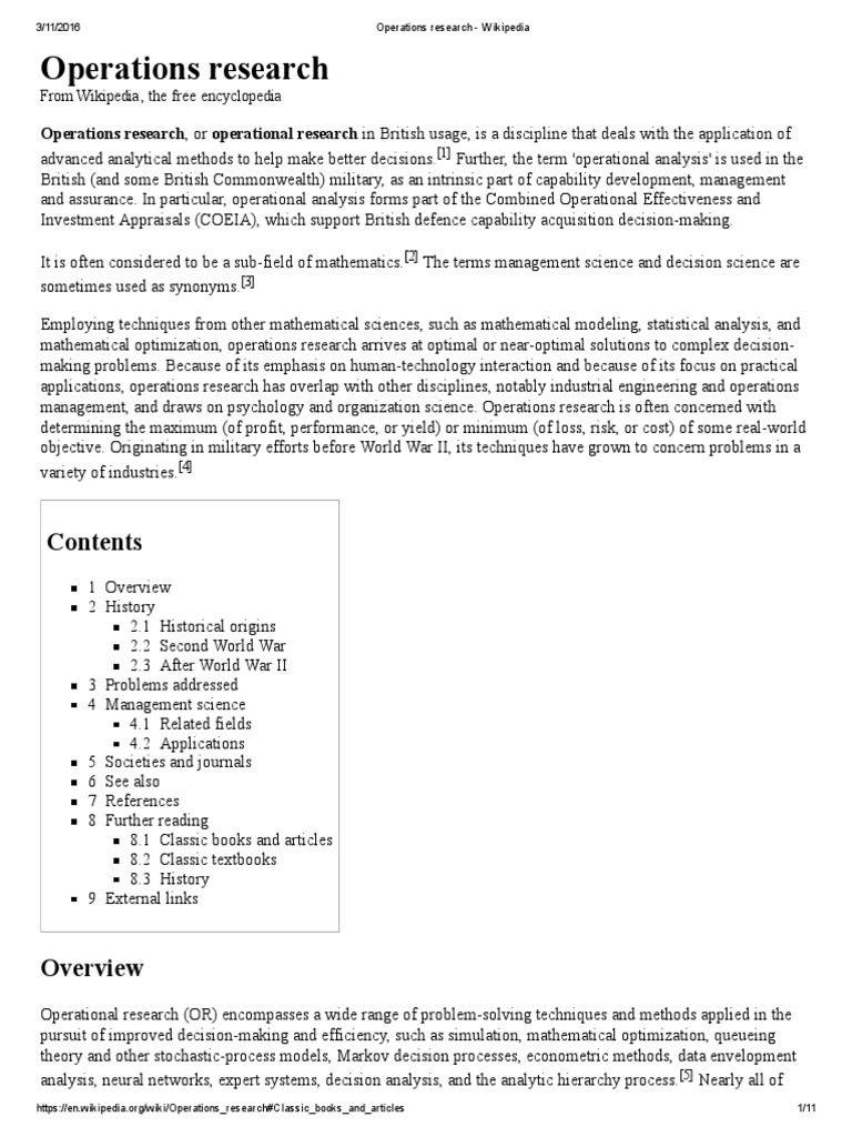 Operations Research - Wikipedia | PDF | Operations Research | Science ...