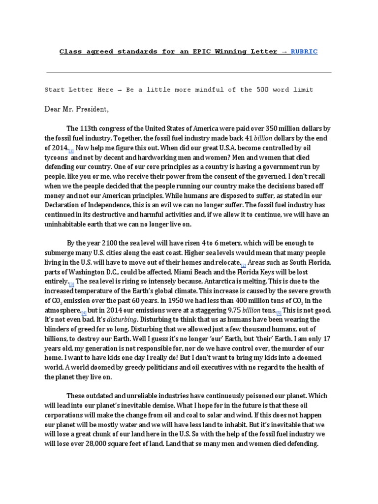 EPIC Standards for Environmental Advocacy Letter | PDF | Earth | The ...