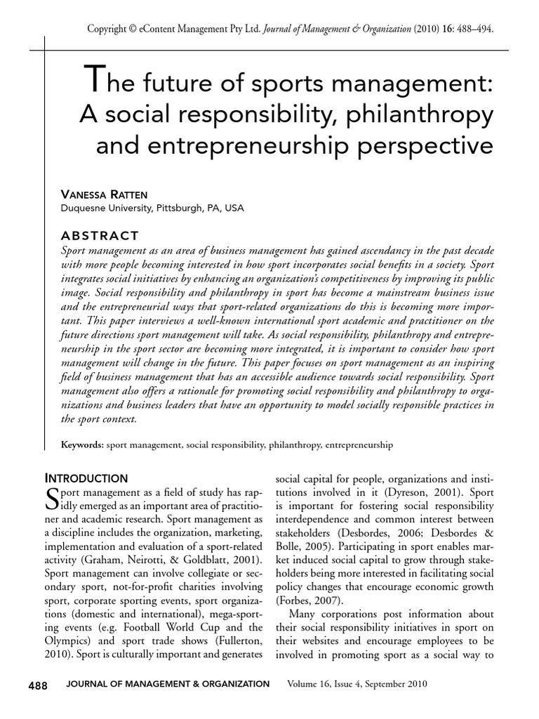 He Future of Sports Management A Social Responsibility, Philanthropy