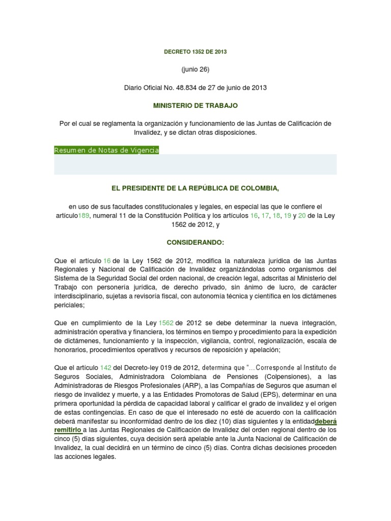 30 Del Decreto 1352 De 2013