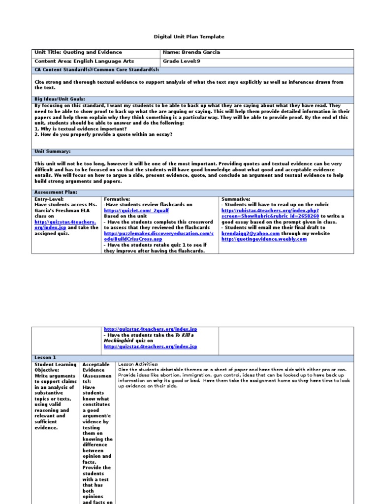 Digital Unit Plan Template Ela | PDF | Essays | Argument
